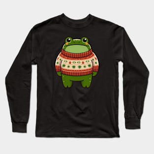 a standing frog wearing a Christmas sweater Long Sleeve T-Shirt